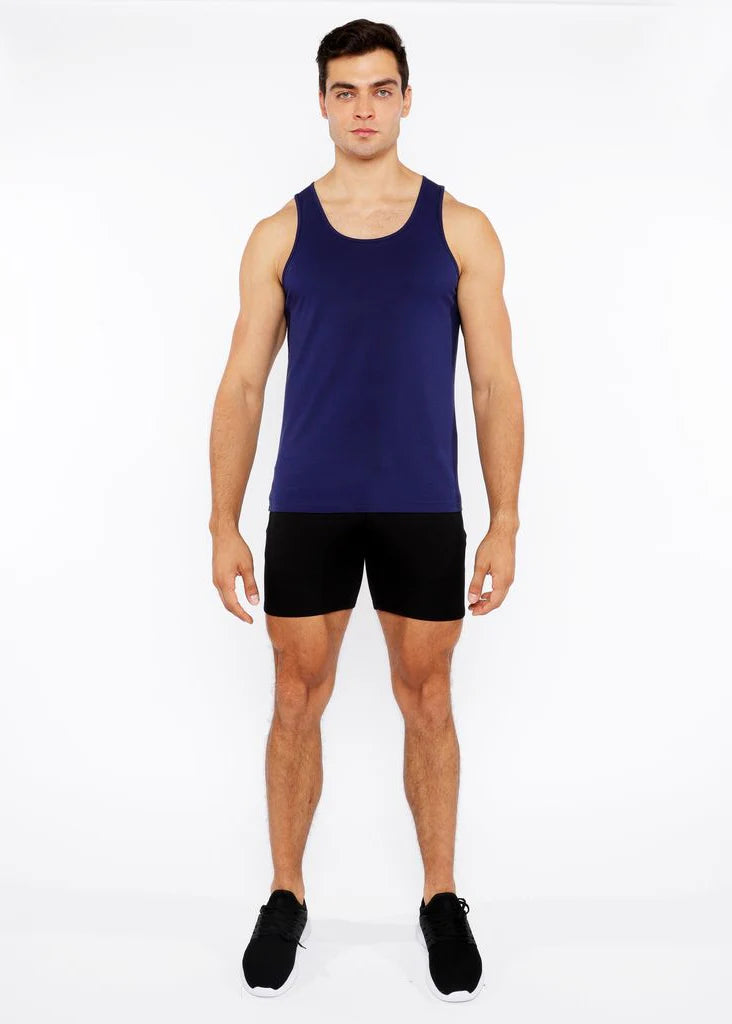Navy Circle Spine Laser Cut Stretch Jersey Tank Top St-20050