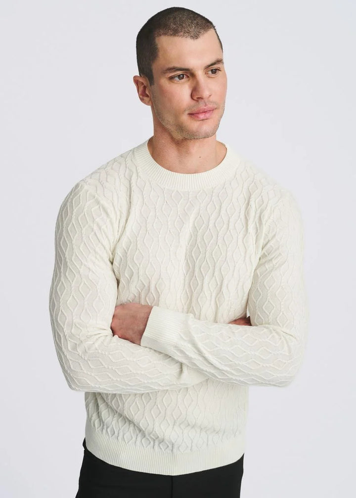 Cable Knit Crew Neck Wool Blend Sweater