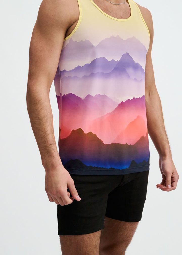 Purple/Gold Landscape Printed Stretch Mesh Tank St-11147