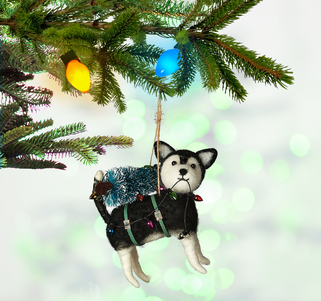 Christmas Dogs Ornament Wool