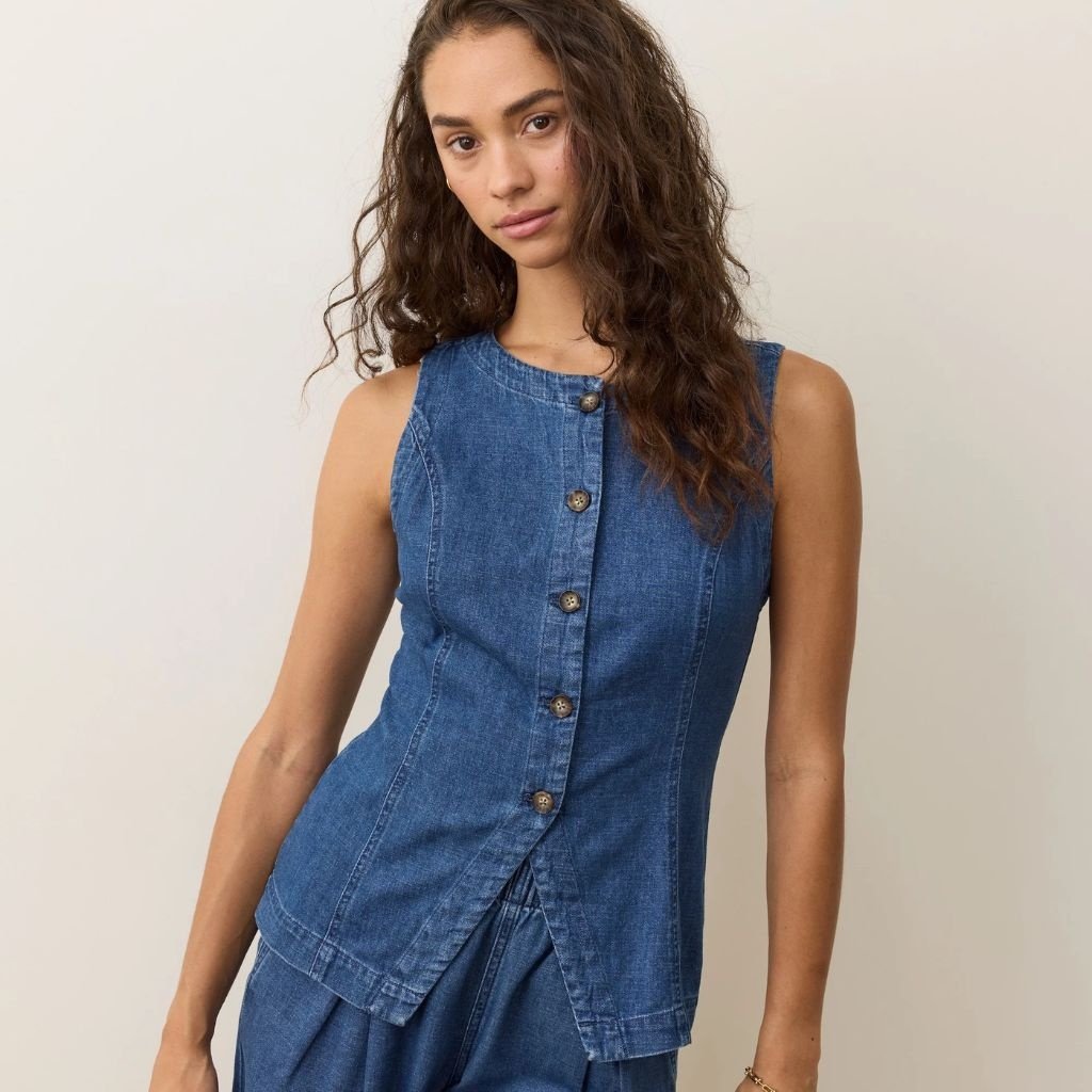 Charlie Longline Denim Vest Medium Wash