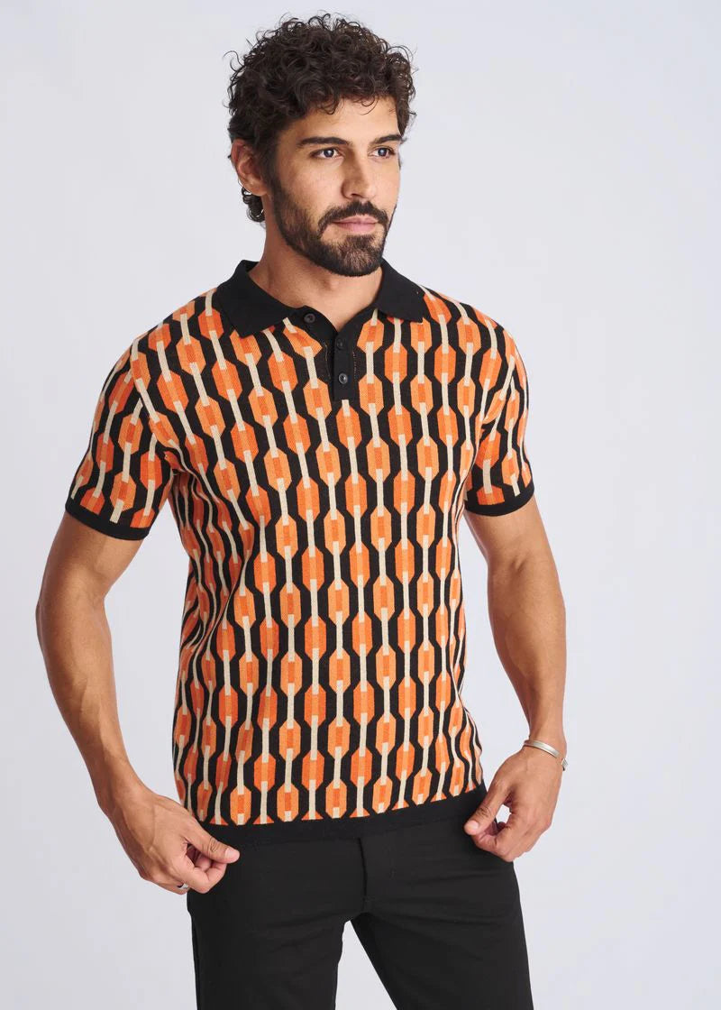 Retro Chains Jacquard Cotton 3-Button Knit Polo PM-16328