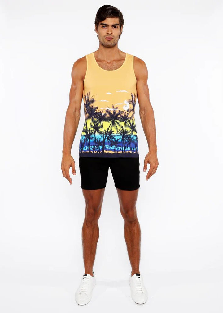 Sunset/Peach Tropics Printed Stretch Mesh Tank Top St-11137