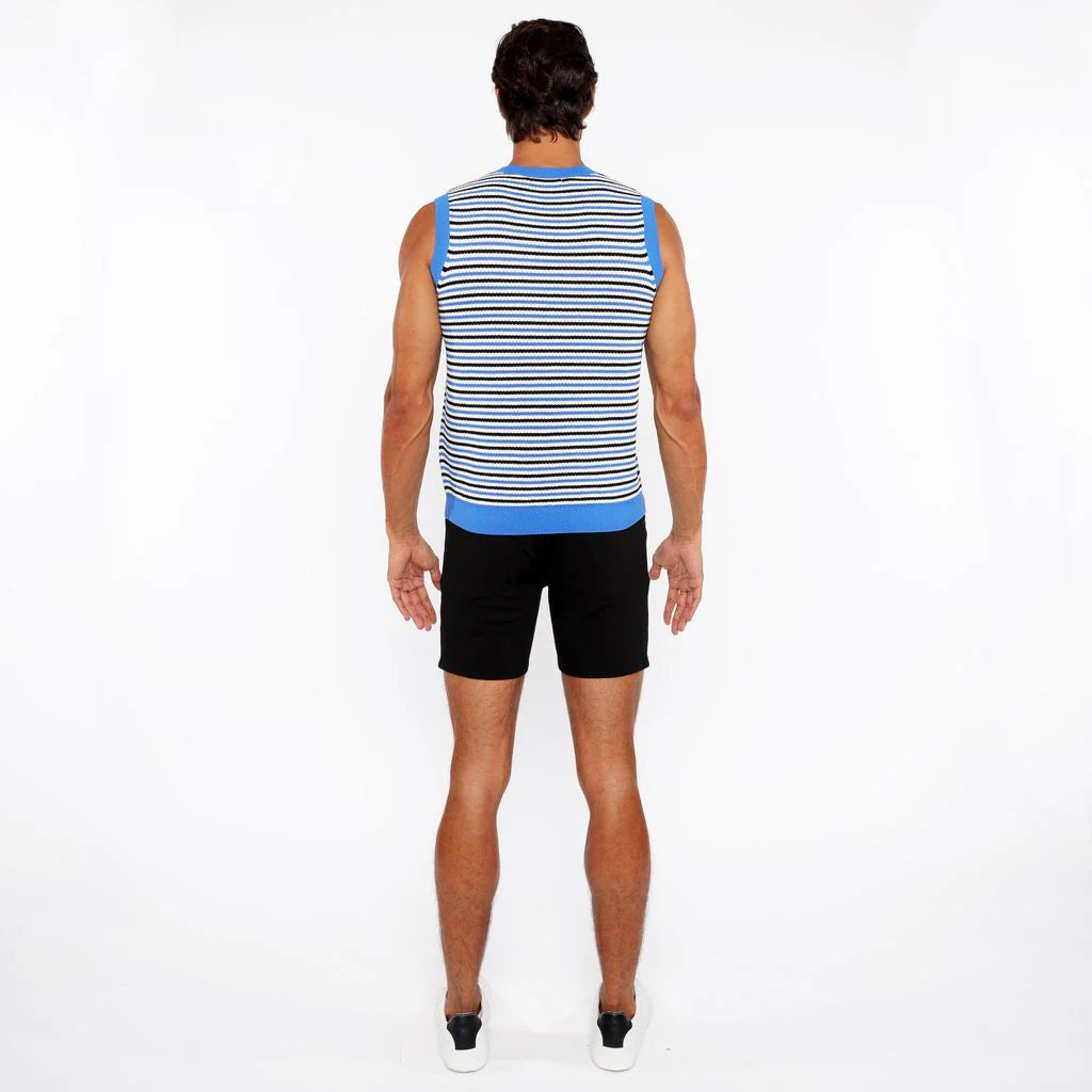 Azure/Midnight Stripe Open Knit Vest St-24302