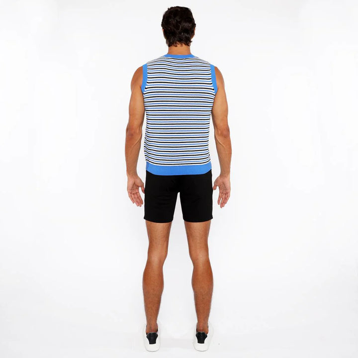 Azure/Midnight Stripe Open Knit Vest St-24302