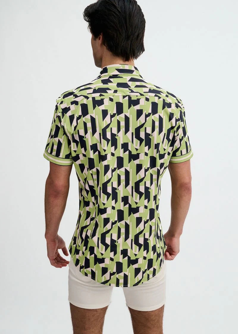 Menthol/Midnight Abstract Performance Knit Stretch Short Sleeve Shirt