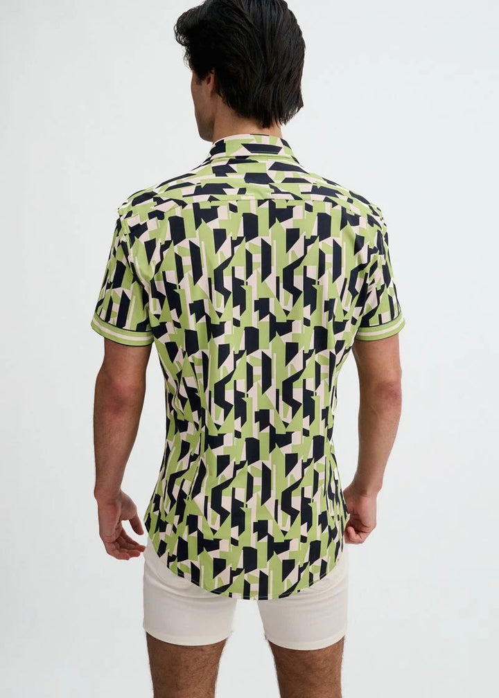 Menthol/Midnight Abstract Performance Knit Stretch Short Sleeve Shirt