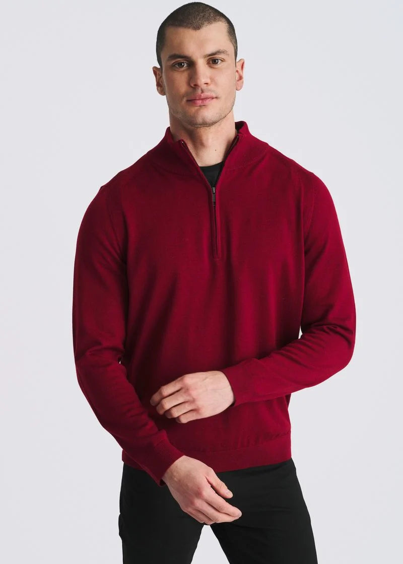 Quarter Zip Wool Blend Knit Cardigan