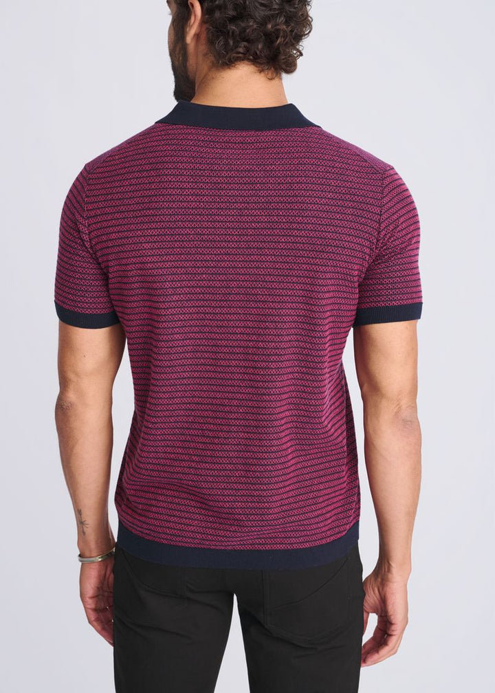 Bubble Gum/Navy Two Tone Textured Cotton 3-Button Knit Polo PM-16321