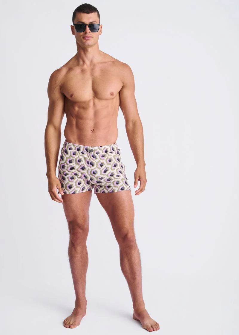 Lilac/Sprout Abstract Printed Seersucker Swim Shorts W/Mesh Lining PM-6018-49