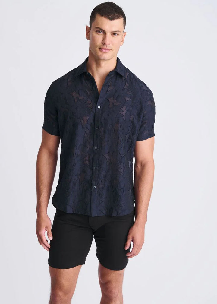 Navy Lightweight Jacquard Short Sleeve Shirt PM-51004