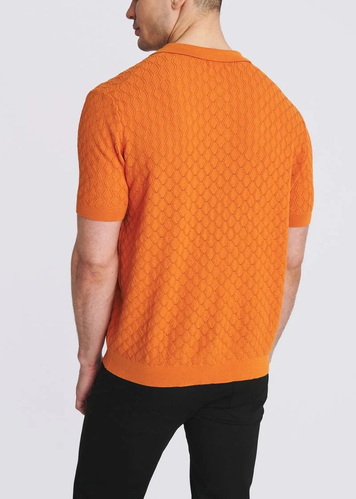 Textured Wave Silk/Tencel 3-Button Polo Shirt