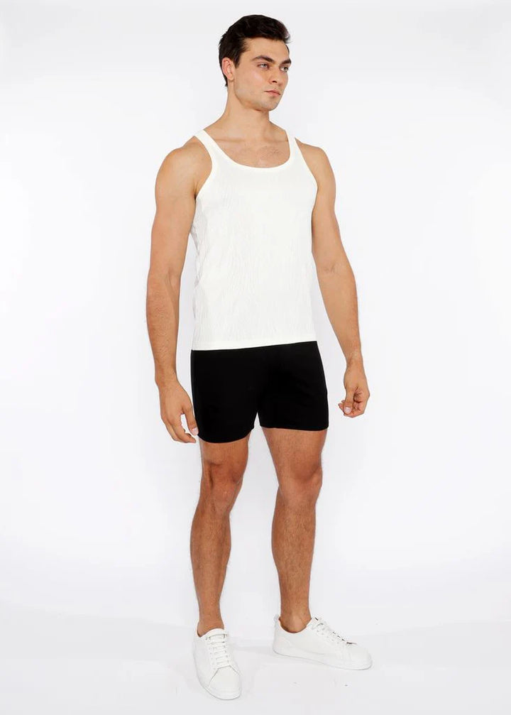 Ecru Veins Stretch Textured Knit Tank Top St-11128