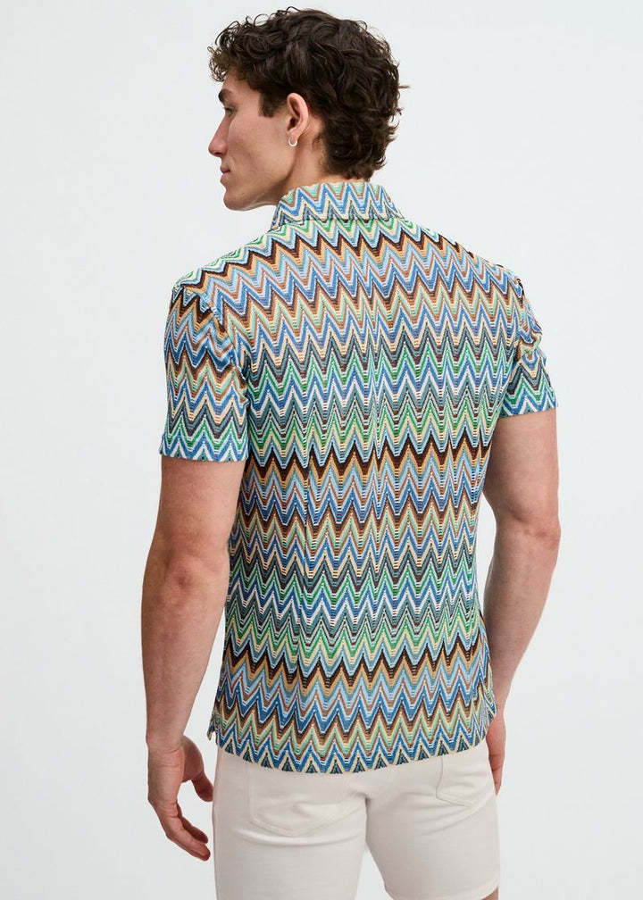 Cobalt/Sky Open Knit Stretch Chevron Short Sleeve Shirt St-24079