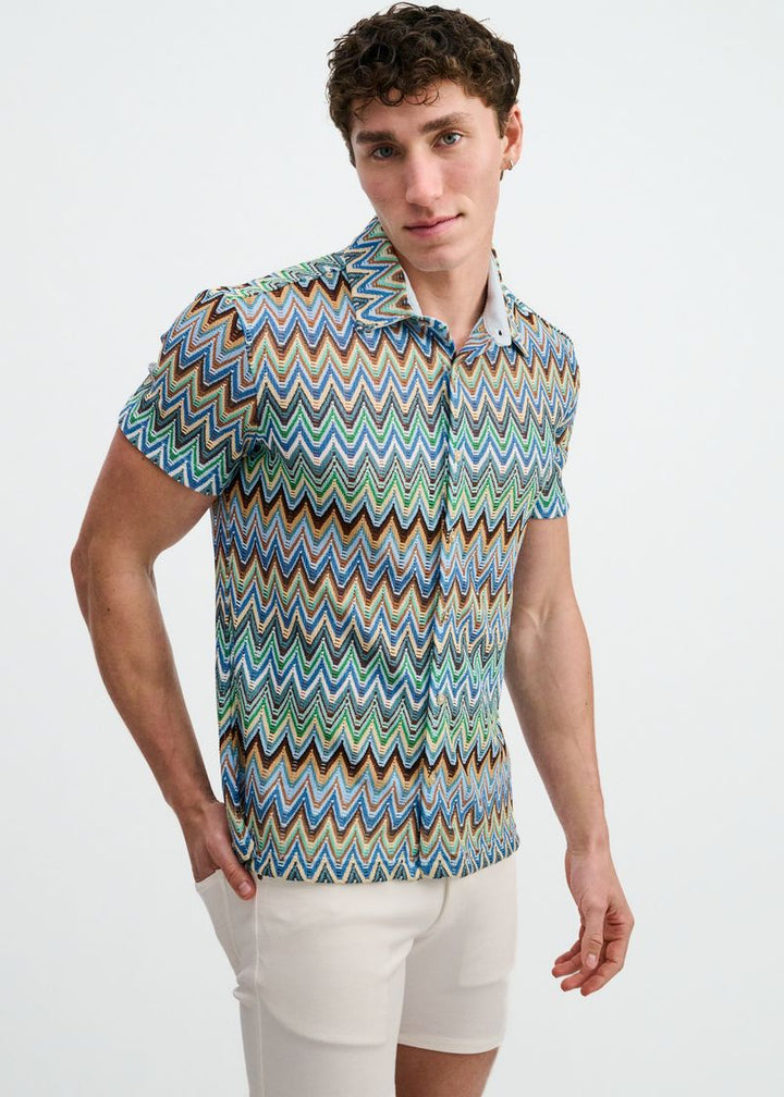 Cobalt/Sky Open Knit Stretch Chevron Short Sleeve Shirt St-24079