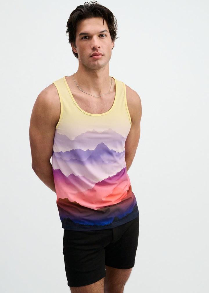 Purple/Gold Landscape Printed Stretch Mesh Tank St-11147