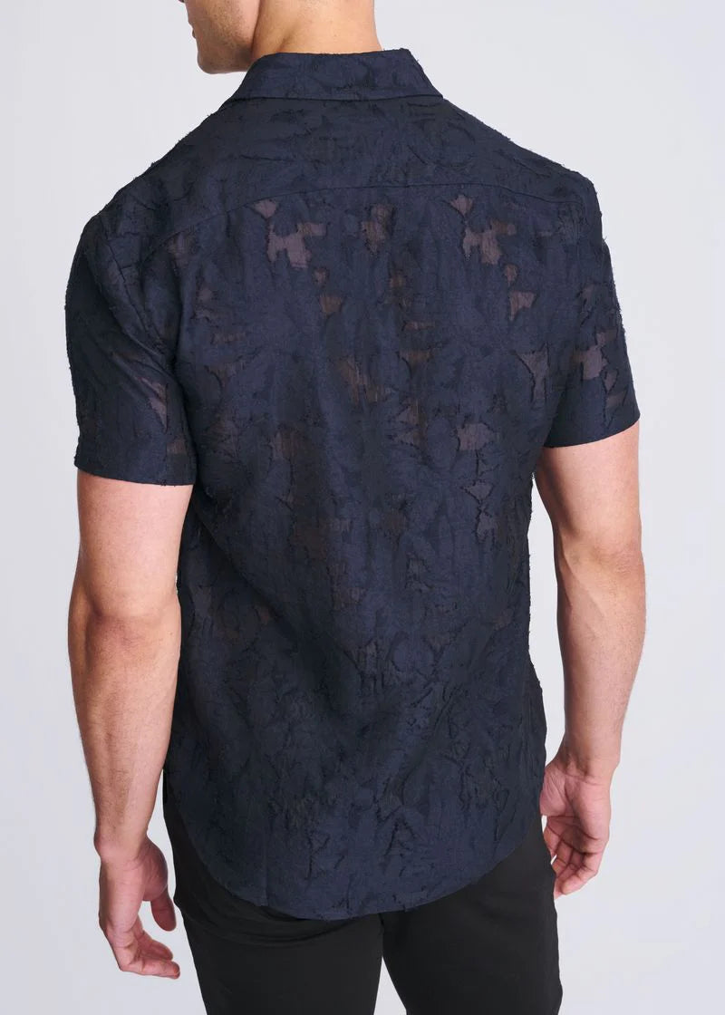 Navy Lightweight Jacquard Short Sleeve Shirt PM-51004