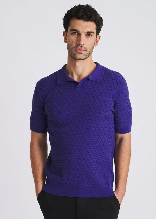 Textured Diamond Johnny Collar Knit Shirt
