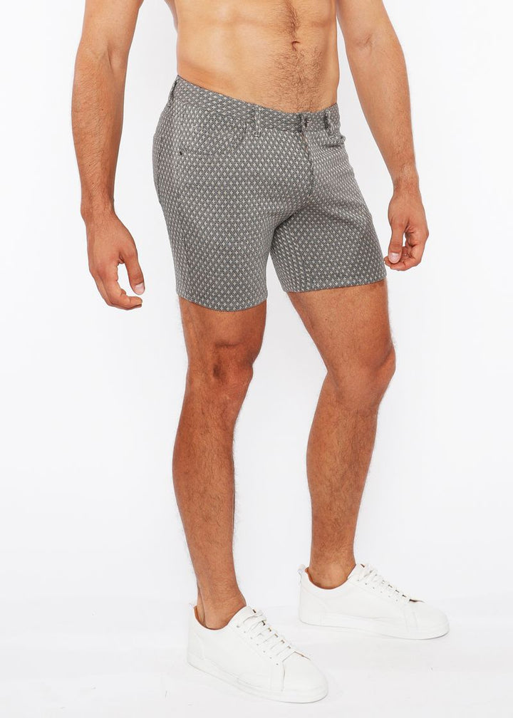 Grey/Taupe Mini Diamonds 5" Inseam Jacquard Stretch Knit Jeans Shorts St-1932-86