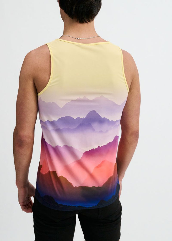 Purple/Gold Landscape Printed Stretch Mesh Tank St-11147