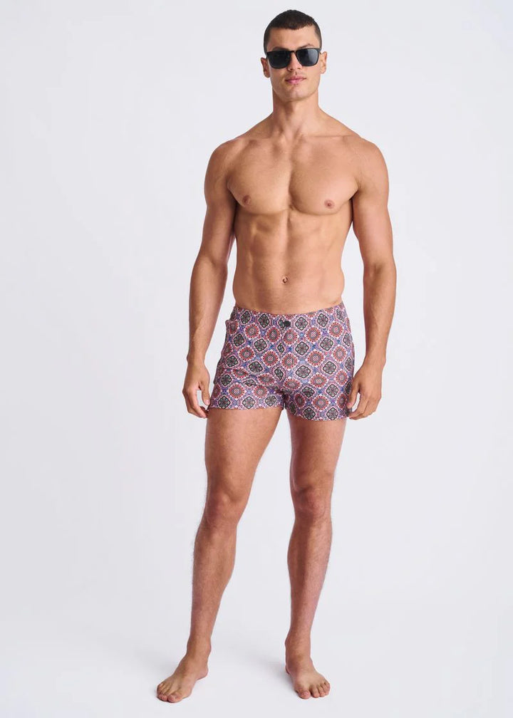 Blush/Coral Medallions Printed Seersucker Swim Shorts W/Mesh Lining PM-6018-53