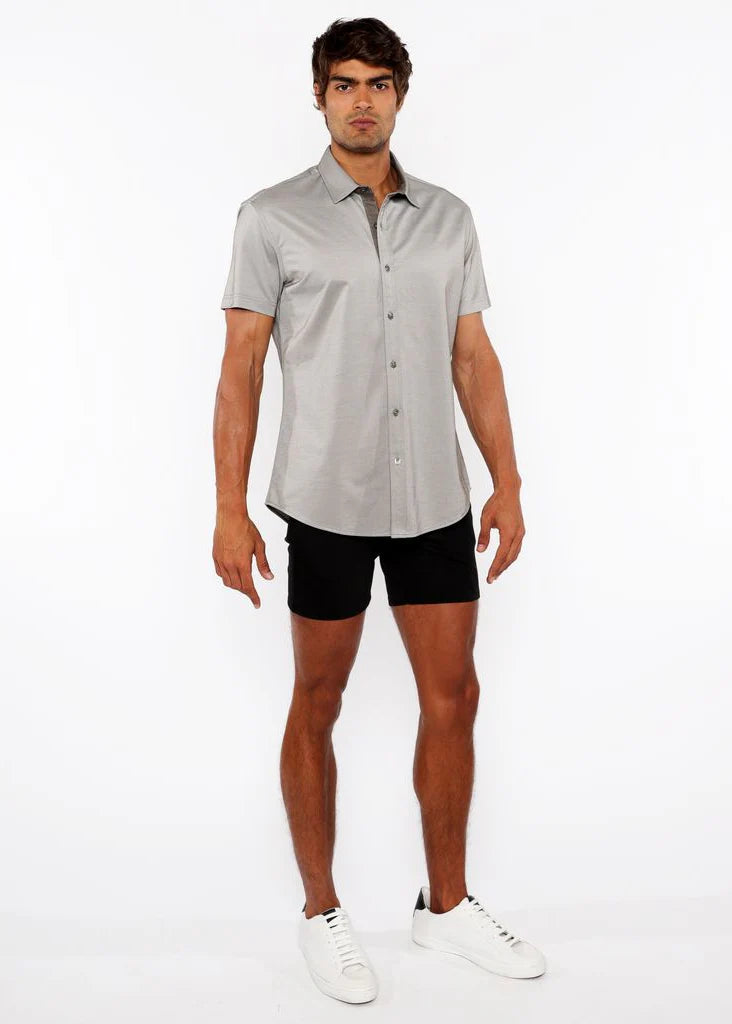 Chestnut Brown Solid Stretch Jersey Knit Short Sleeve Shirt W/Contrast Placket St-963-04