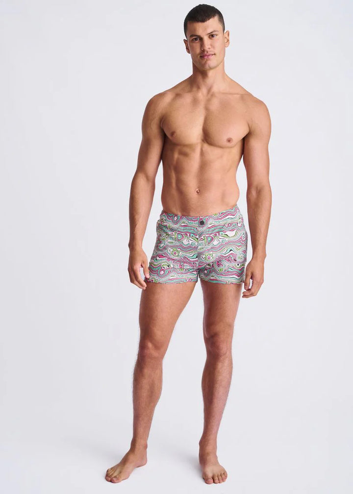 Bud/Blush Swirls Printed Seersucker Swim Shorts W/Mesh Lining PM-6018-50