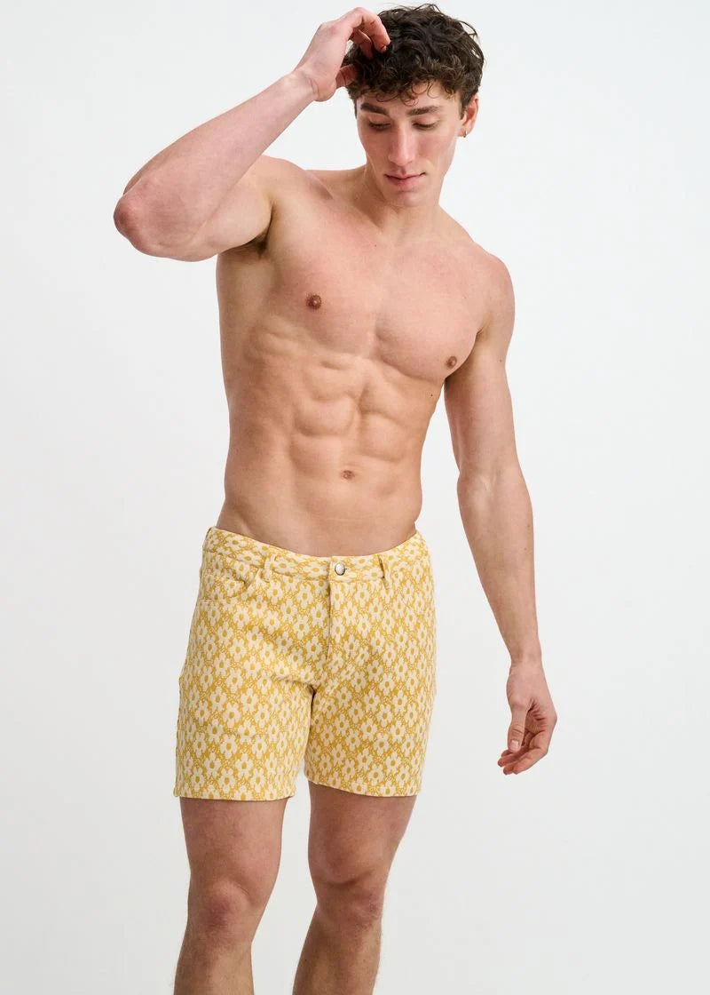 Floral Jacquard Stretch Knit Jeans Short 5" Sunrise