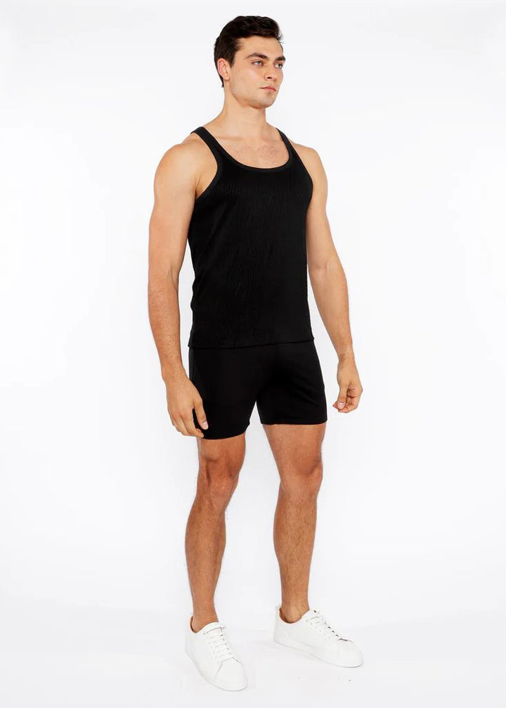 Black Veins Stretch Textured Knit Tank Top St-11128