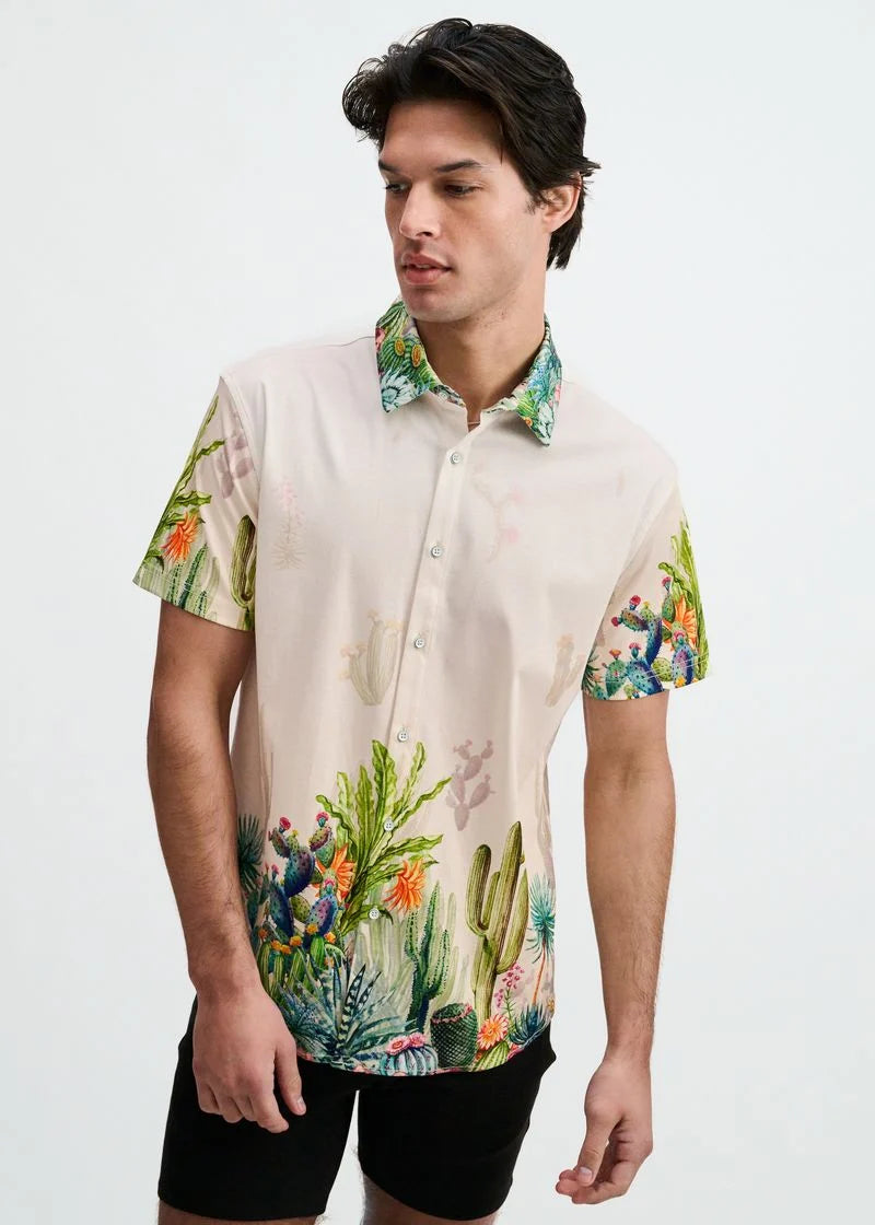 Sorbet/Green Cactus Border Print Jersey Short Sleeve Shirt