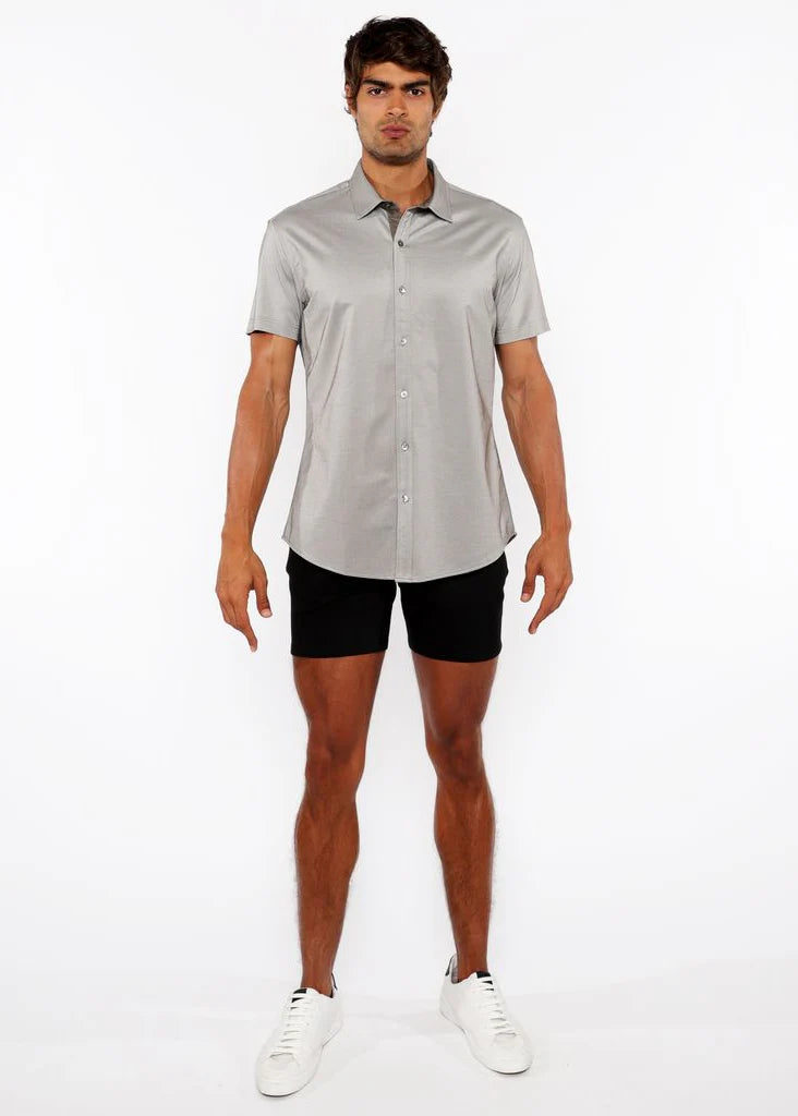 Chestnut Brown Solid Stretch Jersey Knit Short Sleeve Shirt W/Contrast Placket St-963-04