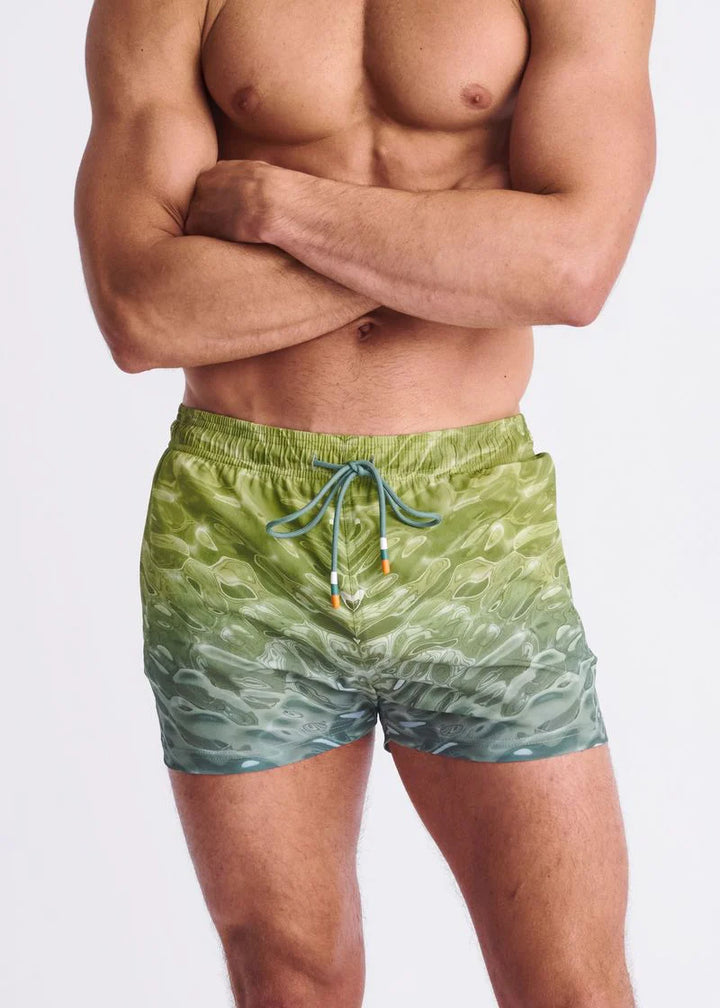 Teal/Green Pool 2.5" Inseam Printed Swim Shorts W/ Mesh Lining PM-6002-63