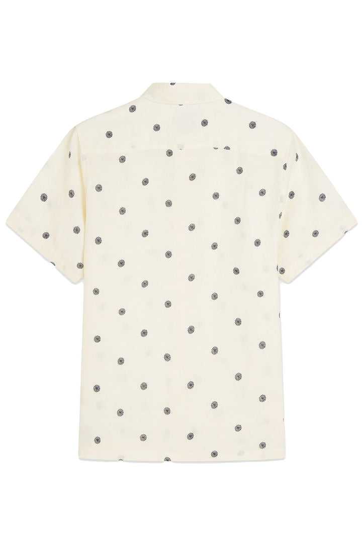 Linen Printed Regular-Fit Short-Sleeved Shirt Tiles Stars Eggnog