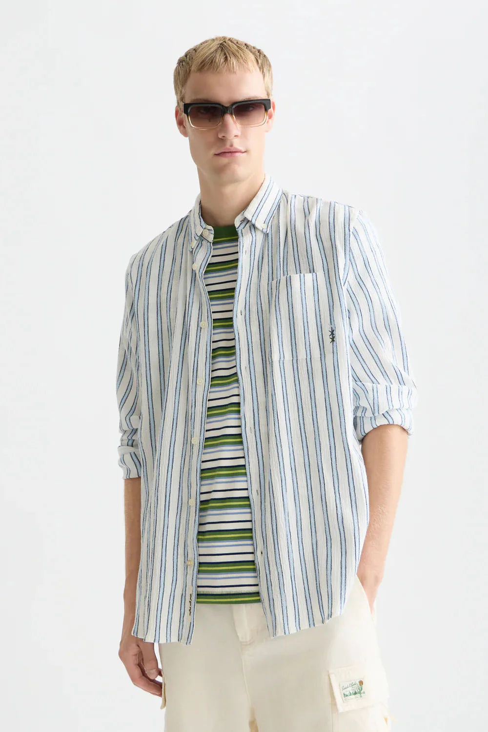 Striped Crinkle Structure Regular-Fit Shirt Windsurfer Stripe
