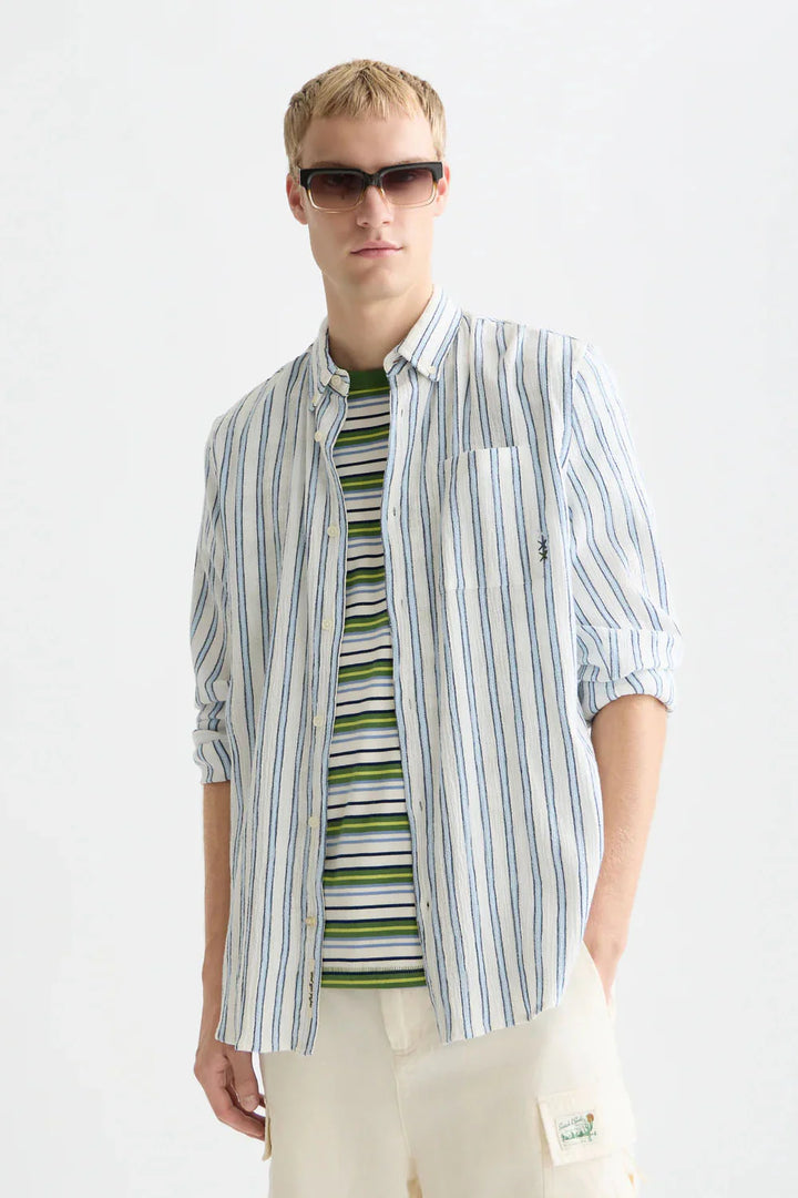 Striped Crinkle Structure Regular-Fit Shirt Windsurfer Stripe