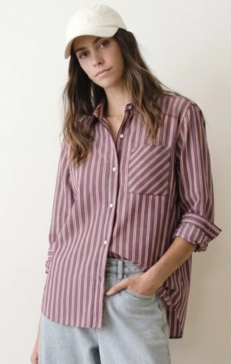 Jane Relaxed Shirt In Cali Poplin Purple Stripe