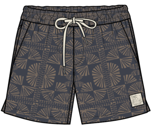 Lined Sport & Swim Short 6" - Brown/Navy Geo Fan Print