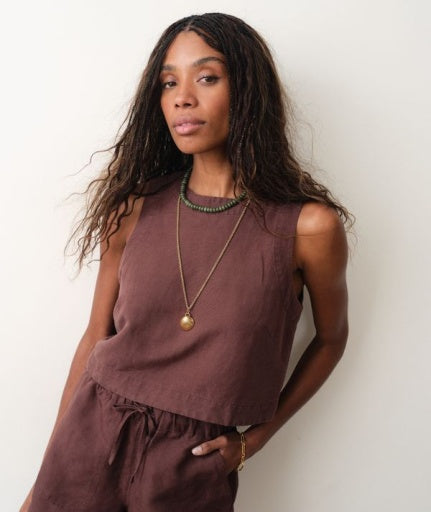 Quinn Linen Tank - Chocolate