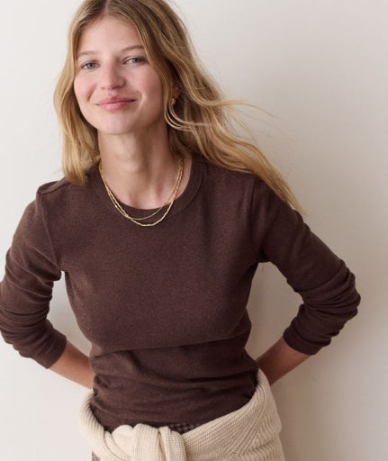 Mini Rib Long Sleeve Crew Tee Chocolate