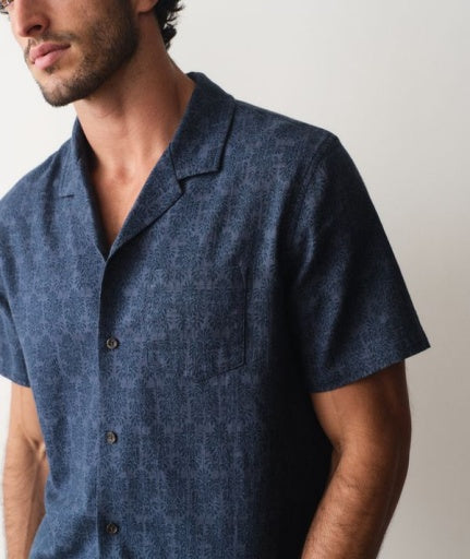 Stretch Selvage Resort Shirt - Navy Block Print