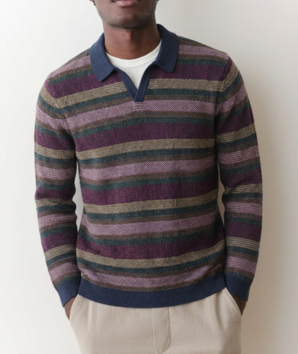 Liam Sweater Polo Burgundy Multi Stripe