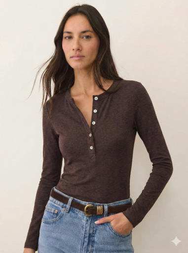 Mini Rib Henley Chocolate