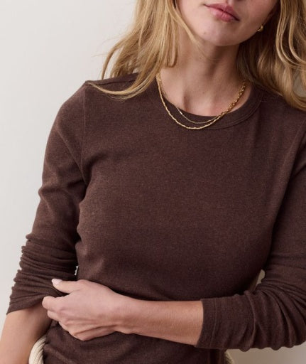 Mini Rib Long Sleeve Crew Tee Chocolate