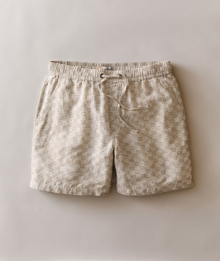 Saturday Dobby Short 6" - White/Brown Check