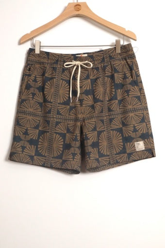 Lined Sport & Swim Short 6" - Brown/Navy Geo Fan Print