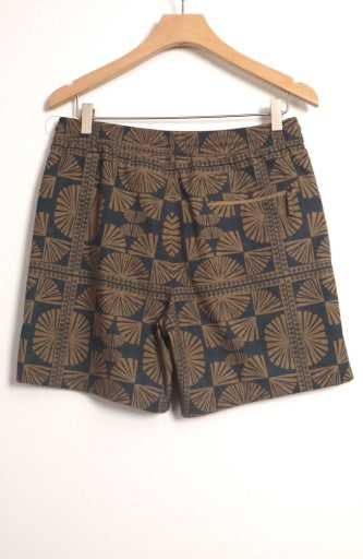 Lined Sport & Swim Short 6" - Brown/Navy Geo Fan Print