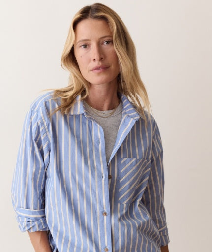 Jane Relaxed Shirt In Cali Poplin Blue Stripe