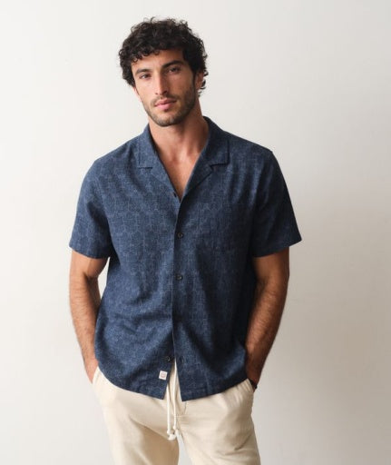 Stretch Selvage Resort Shirt - Navy Block Print