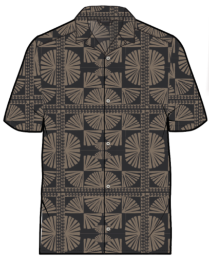 Pablo Tencel Linen Resort Shirt - Brown/Navy Geo Fan Print