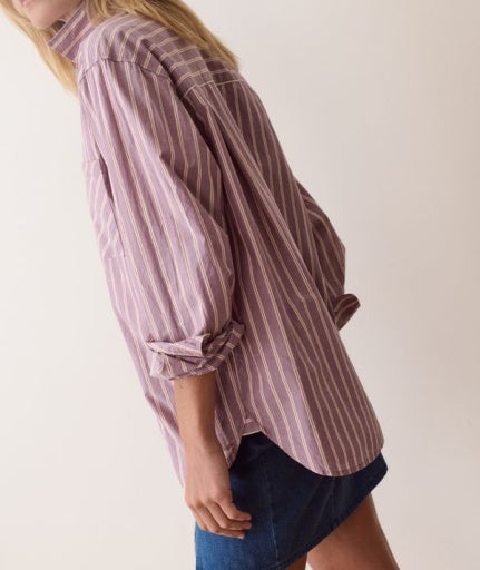 Jane Relaxed Shirt In Cali Poplin Purple Stripe